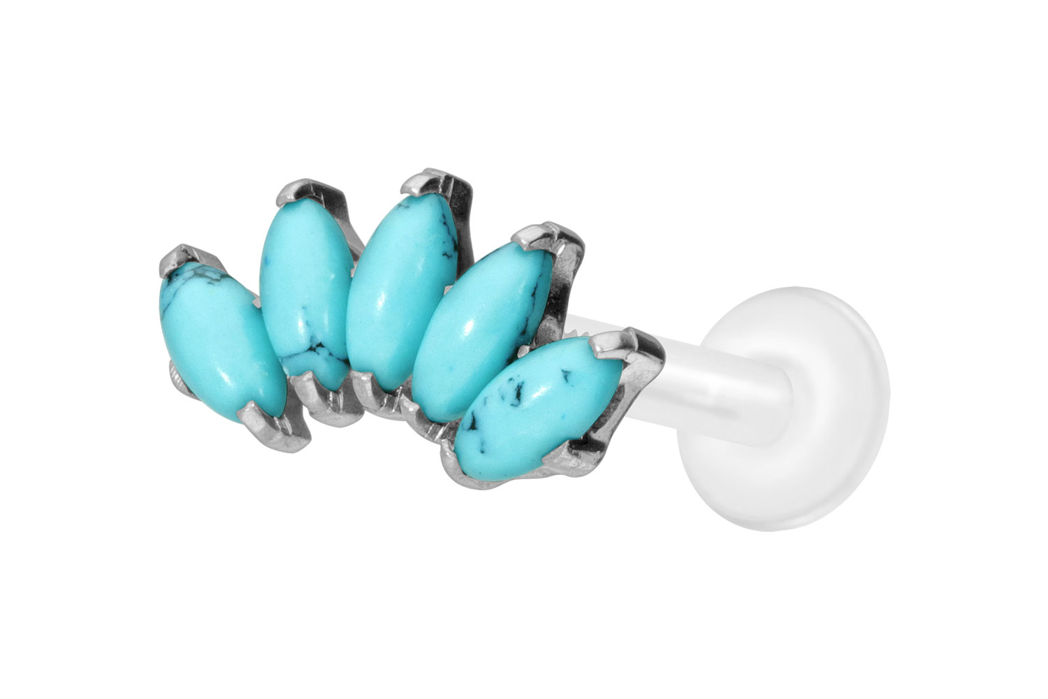 PTFE Labret Piercing mit Innengewinde + Titan-Aufsatz BOGEN + SYNTHETISCHE TÜRKISE